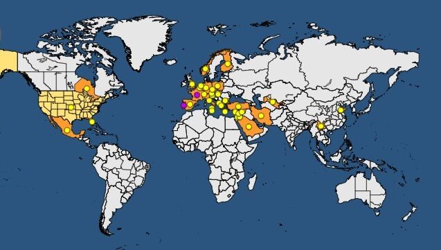 Figure 2: Global distribution map of Tomato Brown rugose fruit virus (EPPO 2023)